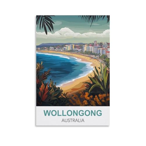 YNIEILUU Wollongong Australien Vintage-Reiseposter, 20 x 30 cm, Leinwand-Kunst, Gemälde, Bilder, Wandkunstdrucke von YNIEILUU