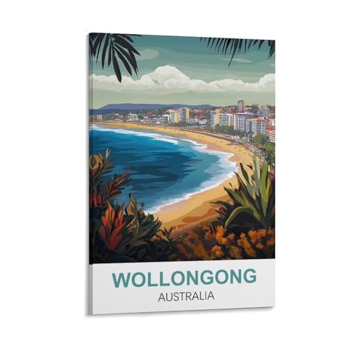 YNIEILUU Wollongong Australien Vintage-Reiseposter, 40 x 60 cm, Leinwand-Kunst, Gemälde, Bilder, Wandkunstdrucke von YNIEILUU