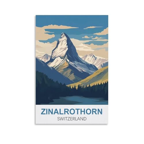 YNIEILUU Zinalrothorn Schweiz Vintage-Reiseposter, 50 x 75 cm, Leinwand-Kunst, Gemälde, Bilder, Wandkunstdrucke von YNIEILUU