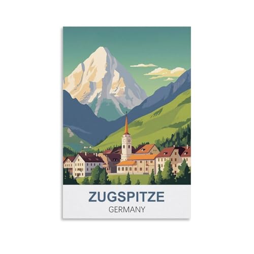 YNIEILUU Zugspitze Deutschland, Vintage-Reiseposter, 20 x 30 cm, Leinwand-Kunst, Gemälde, Bilder, Wandkunstdrucke von YNIEILUU