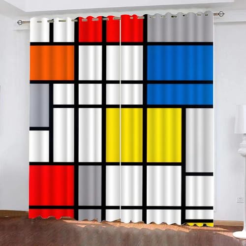 Geometrie Verdunkelungsvorhänge, Mittelalter Schlafzimmer Gardinen,Geometrie Thermoisolierung Raumverdunkelung, Abstraktes modernes Design Fenster Vorhänge B 100 x H 160cm 2 Paneele von YNIOFU