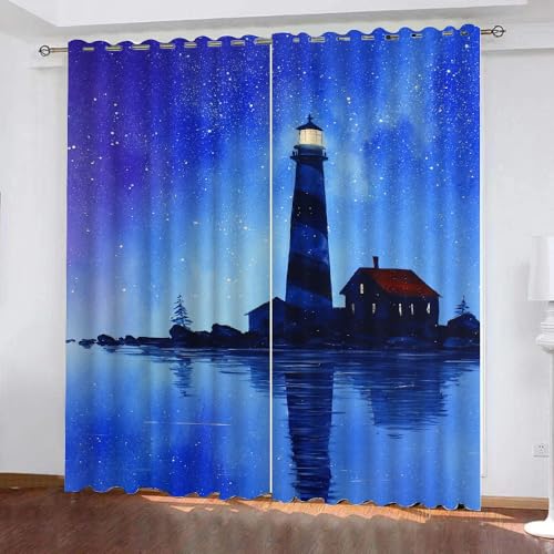 Leuchtturm Schlafzimmer Gardinen,Kinder Aquarell Sternenhimmel Verdunkelungsvorhang,Küstenlandschaft Blickdichte Schiebevorhänge,Ländlicher Leuchtturm Thermo Isoliert vorhänge B 132xH 214cm 2 Paneele Leuchtturm Schlafzimmer Gardinen,Kinder Aquarell Sternenhimmel Verdunkelungsvorhang,Küstenlandschaft Blickdichte Schiebevorhänge,Ländlicher Leuchtturm Thermo Isoliert vorhänge B 132xH 214cm 2 Paneele von YNIOFU
