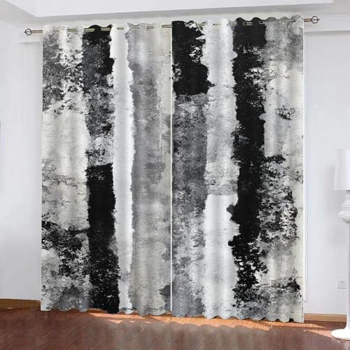 Schwarze und graue Schlafzimmer Gardinen,Abstrakte Rostfarbe Verdunkelungsvorhang,Aquarell vertikale Streifen Blickdichte Schiebevorhänge,Mittelalter Thermo Isoliert vorhänge B 132xH 214cm 2 Paneele von YNIOFU