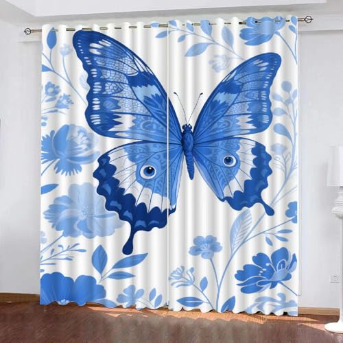 YNIOFU Cartoon-Blumen Wohnzimmer Vorhänge, Schmetterling Schlafzimmer Verdunkelungsvorhänge, blau-weißer Schmetterling Isoliert Schiebevorhänge, Blumen Ösen Gardine B 132 x H 240cm 2 Paneele YNIOFU Cartoon-Blumen Wohnzimmer Vorhänge, Schmetterling Schlafzimmer Verdunkelungsvorhänge, blau-weißer Schmetterling Isoliert Schiebevorhänge, Blumen Ösen Gardine B 132 x H 240cm 2 Paneele von YNIOFU