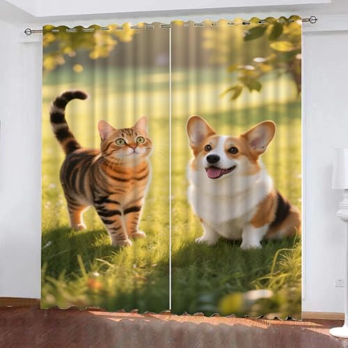 YNIOFU Corgi Wohnzimmer Verdunkelungsvorhänge, Katze Schlafzimmer Vorhang Blickdicht, Tierwelt Ösen Schiebevorhänge, Hund Gardinen B 107 x H 214cm 2 Paneele YNIOFU Corgi Wohnzimmer Verdunkelungsvorhänge, Katze Schlafzimmer Vorhang Blickdicht, Tierwelt Ösen Schiebevorhänge, Hund Gardinen B 107 x H 214cm 2 Paneele von YNIOFU