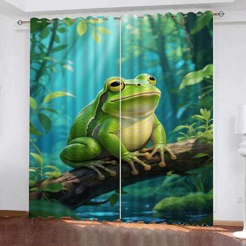 YNIOFU Frosch Schlafzimmer Gardinen, Dschungel-Laubfrosch Blackout Vorhang,Tropische Amphibien Bedruckt Schiebevorhänge, Wald Blickdicht Verdunkelungsvorhänge B 60 x H 140cm 2 Paneele von YNIOFU