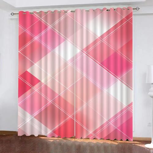 YNIOFU Gitter Schlafzimmer Gardinen, Rosa und weiß kariert Blackout Vorhang,Gitter Bedruckt Schiebevorhänge, Geometrie Blickdicht Verdunkelungsvorhänge B 60 x H 140cm 2 Paneele von YNIOFU