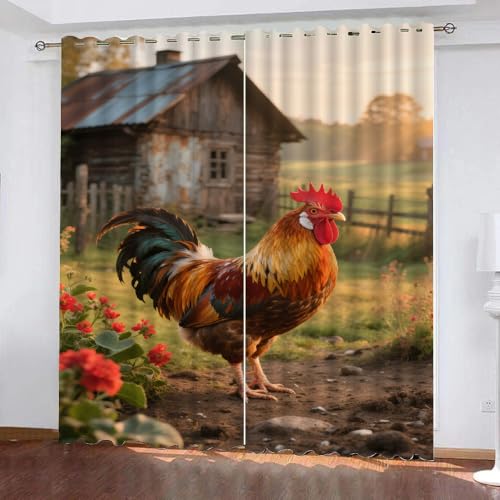 YNIOFU Hahn Blickdichte Vorhänge, Bauernhof Huhn Wohnzimmer Schiebevorhänge, Scheune Kinderzimmer Vorhänge, ländlich Ösen Verdunkelungsvorhänge B 140 x H 220cm 2 Paneele YNIOFU Hahn Blickdichte Vorhänge, Bauernhof Huhn Wohnzimmer Schiebevorhänge, Scheune Kinderzimmer Vorhänge, ländlich Ösen Verdunkelungsvorhänge B 140 x H 220cm 2 Paneele von YNIOFU