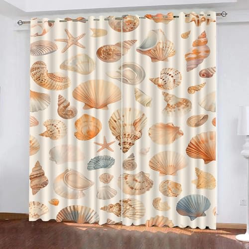 YNIOFU Hülse Verdunkelungsvorhänge, Küsten Schlafzimmer Gardinen,Karikatur Thermoisolierung Raumverdunkelung, Strand Ozean Fenster Vorhänge B 100 x H 160cm 2 Paneele von YNIOFU