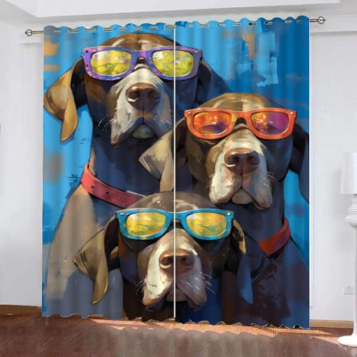 YNIOFU Hund Verdunkelungsvorhänge, Cartoon-Dackel Schlafzimmer Gardinen,Lustiger Hund Thermoisolierung Raumverdunkelung, Cooler Haustierwelpe Fenster Vorhänge B 100 x H 160cm 2 Paneele von YNIOFU