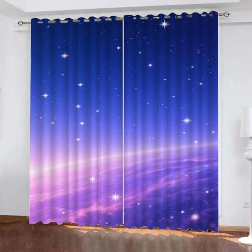 YNIOFU Kinder Sternenhimmel Schlafzimmer Gardinen, Leuchtender Stern Blackout Vorhang,kosmischer Nebel Bedruckt Schiebevorhänge, Lila Galaxie Blickdicht Verdunkelungsvorhänge B 60 x H 140cm 2 Paneele von YNIOFU