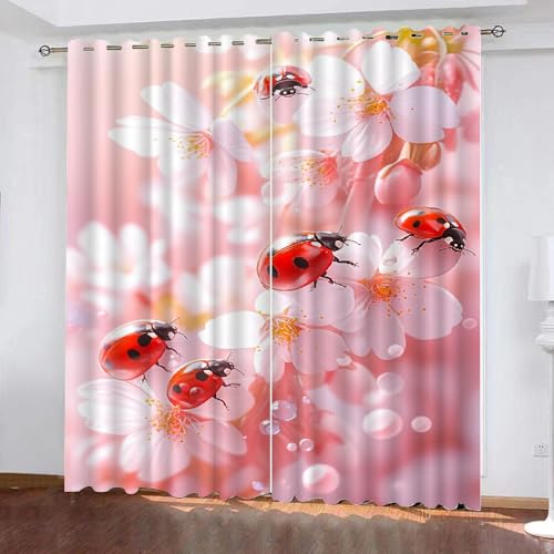 YNIOFU Kirschblüten Schlafzimmer Gardinen, 3D Marienkäfer Tier Blackout Vorhang,Insekt Bedruckt Schiebevorhänge, rosa Blumen Blickdicht Verdunkelungsvorhänge B 60 x H 140cm 2 Paneele YNIOFU Kirschblüten Schlafzimmer Gardinen, 3D Marienkäfer Tier Blackout Vorhang,Insekt Bedruckt Schiebevorhänge, rosa Blumen Blickdicht Verdunkelungsvorhänge B 60 x H 140cm 2 Paneele von YNIOFU