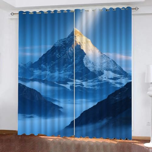 YNIOFU Landschaft Wohnzimmer Vorhänge, Schneebergwolken Schlafzimmer Verdunkelungsvorhänge, Landschaft Isoliert Schiebevorhänge, Tiefblauer Himmel Ösen Gardine B 132 x H 240cm 2 Paneele von YNIOFU
