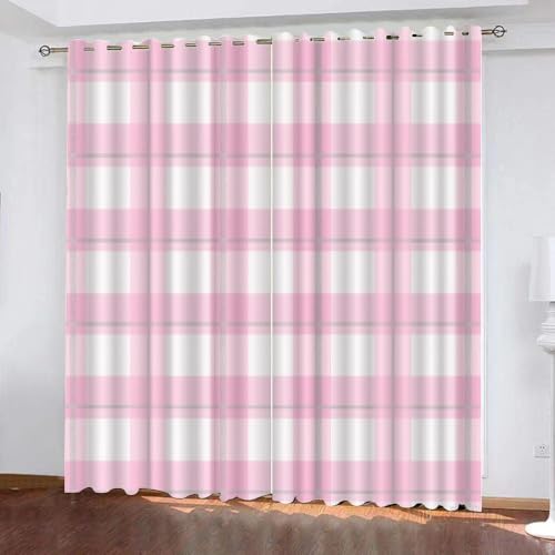 YNIOFU Netz Verdunkelungsvorhänge, Mittelalter Schlafzimmer Gardinen,Böhmischer Stil Thermoisolierung Raumverdunkelung, Rosa Gitterlinien Fenster Vorhänge B 100 x H 160cm 2 Paneele von YNIOFU