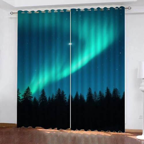 YNIOFU Nordlicht Schlafzimmer Gardinen, Wald Blackout Vorhang,Nordlicht Bedruckt Schiebevorhänge, Nachtansicht Blickdicht Verdunkelungsvorhänge B 60 x H 140cm 2 Paneele YNIOFU Nordlicht Schlafzimmer Gardinen, Wald Blackout Vorhang,Nordlicht Bedruckt Schiebevorhänge, Nachtansicht Blickdicht Verdunkelungsvorhänge B 60 x H 140cm 2 Paneele von YNIOFU