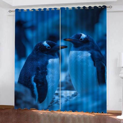 YNIOFU Pinguin Wohnzimmer Verdunkelungsvorhänge, Eisbergtiere Schlafzimmer Vorhang Blickdicht, süße Tiere Ösen Schiebevorhänge, Tierwelt Gardinen B 107 x H 214cm 2 Paneele von YNIOFU