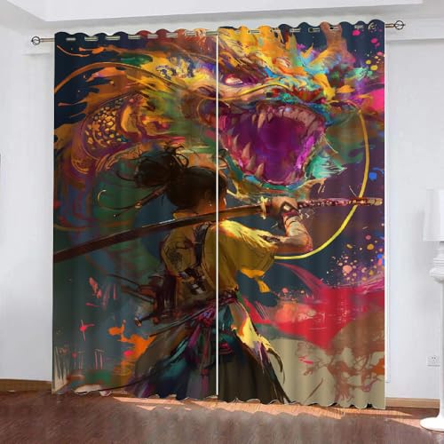 YNIOFU Samurai Schlafzimmer Gardinen, Bunter Drache Blackout Vorhang,Abstrakte Malerei Bedruckt Schiebevorhänge, Doodle-Illustrationen Blickdicht Verdunkelungsvorhänge B 60 x H 140cm 2 Paneele YNIOFU Samurai Schlafzimmer Gardinen, Bunter Drache Blackout Vorhang,Abstrakte Malerei Bedruckt Schiebevorhänge, Doodle-Illustrationen Blickdicht Verdunkelungsvorhänge B 60 x H 140cm 2 Paneele von YNIOFU