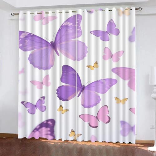 YNIOFU Schmetterling Wohnzimmer Verdunkelungsvorhänge, Bunter Schmetterling Schlafzimmer Vorhang Blickdicht, Cartoon-Kinder Ösen Schiebevorhänge, Weiß Gardinen B 107 x H 214cm 2 Paneele YNIOFU Schmetterling Wohnzimmer Verdunkelungsvorhänge, Bunter Schmetterling Schlafzimmer Vorhang Blickdicht, Cartoon-Kinder Ösen Schiebevorhänge, Weiß Gardinen B 107 x H 214cm 2 Paneele von YNIOFU