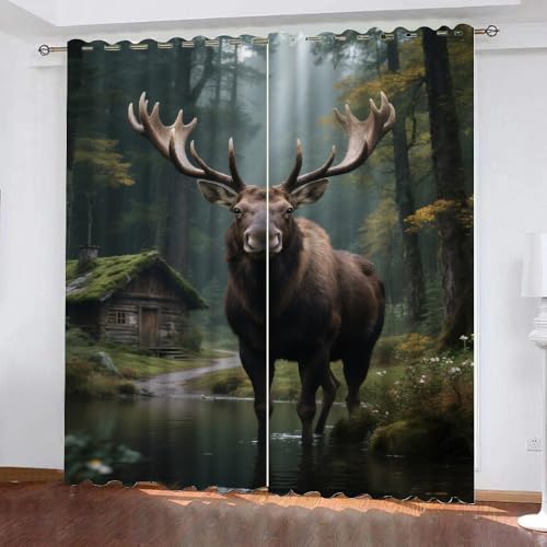 YNIOFU Wald Schlafzimmer Gardinen, Hirsch Elch Verdunkelungsvorhang, Wald Blickdichte Schiebevorhänge, Tierwelt Thermo Isoliert vorhänge B 132 x H 214cm 2 Paneele YNIOFU Wald Schlafzimmer Gardinen, Hirsch Elch Verdunkelungsvorhang, Wald Blickdichte Schiebevorhänge, Tierwelt Thermo Isoliert vorhänge B 132 x H 214cm 2 Paneele von YNIOFU