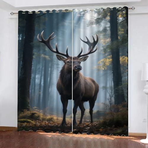 YNIOFU Wald Wohnzimmer Verdunkelungsvorhänge, Hirsch Elch Schlafzimmer Vorhang Blickdicht, Wald Ösen Schiebevorhänge, Tierwelt Gardinen B 107 x H 214cm 2 Paneele YNIOFU Wald Wohnzimmer Verdunkelungsvorhänge, Hirsch Elch Schlafzimmer Vorhang Blickdicht, Wald Ösen Schiebevorhänge, Tierwelt Gardinen B 107 x H 214cm 2 Paneele von YNIOFU