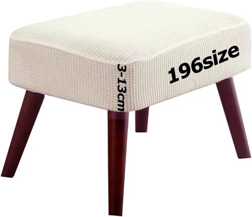 Ottomane Bezug Rechteckig Quadratisch Hockerbezug Hocker Überzug Fußhocker Sitzhocker Husse Fußbank Schonbezug Stretch Beschützer Jacquard mit Elastisch Bottom Rund Anpassbar(Beige Weiß,35 x 35 cm) von YNJJKA