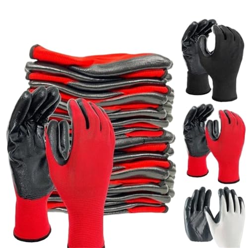 Multipack Professionelle Arbeitshandschuhe - Strapazierfähige Schutzhandschuhe Aus Nylon for Den Einsatz Im BAU- Und Industriebereich(Red 12 Pairs) von YNKJFOD