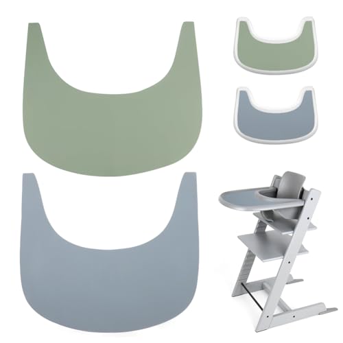 Hochstuhl Tischset,2 Stück strapazierfähiges Hochstuhl Platzset Silikont, für Tripp Trapp Hochstuhl Zubehör, Geeignet für Tripp Trapp Hochstuhl Tablett (Grau/Grün) von YNNHUDEEP