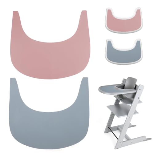 Hochstuhl Tischset,2 Stück strapazierfähiges Hochstuhl Platzset Silikont, für Tripp Trapp Hochstuhl Zubehör, Geeignet für Tripp Trapp Hochstuhl Tablett (Grau/Rosa) von YNNHUDEEP