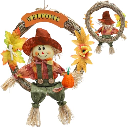 Türkranz mit Vogelscheuche Herbstkranz - Türkranz, Fensterdeko Hängend Modern, für Halloween Thanksgiving Herbst Party Fenster Home Deko von YNNHUDEEP