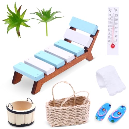YNNHUDEEP Miniatur Deko - Sauna Zubehör 9 Teile,Miniatur-Sauna-Szene Schießen Requisiten Modell,Miniatur-Ornament-Set für DIY,Geldgeschenk,Mini Strandkorb Korb Hausschuhe Eimer Badetuch von YNNHUDEEP