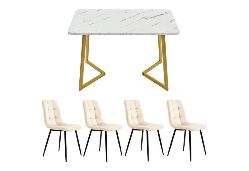 YNOFIT Essgruppe 117cm Esstisch mit 4 Stühlen Set, Golden Tischbeine, Rechteckiger Esstisch YNOFIT Essgruppe 117cm Esstisch mit 4 Stühlen Set, Golden Tischbeine, Rechteckiger Esstisch von YNOFIT