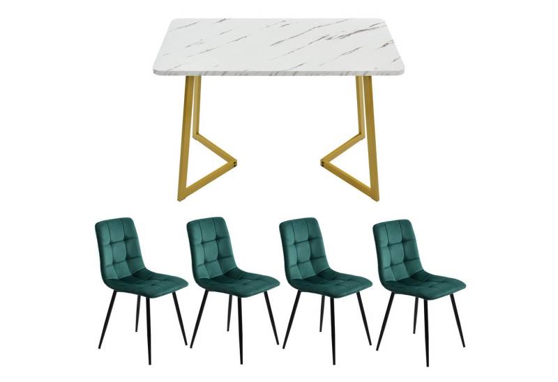 YNOFIT Essgruppe 117cm Esstisch mit 4 Stühlen Set, Golden Tischbeine, Rechteckiger Esstisch von YNOFIT