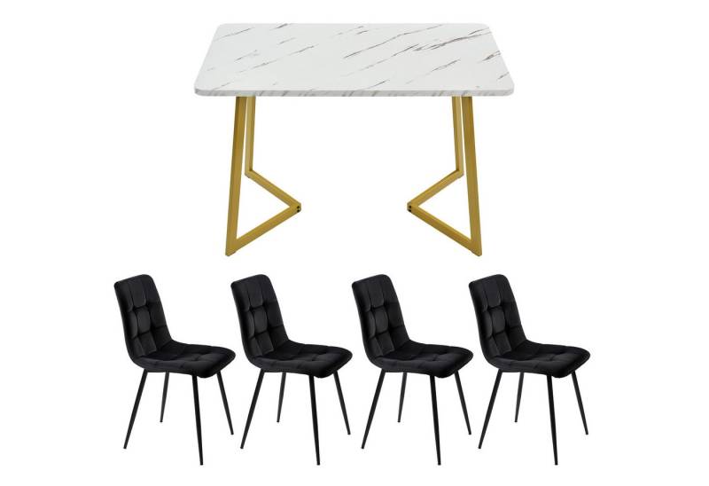 YNOFIT Essgruppe 117cm Esstisch mit 4 Stühlen Set, Golden Tischbeine, Rechteckiger Esstisch von YNOFIT