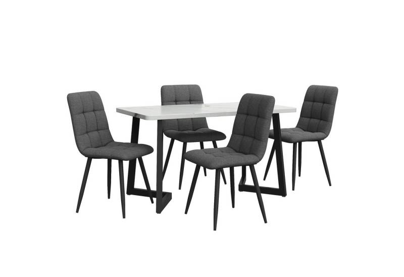 YNOFIT Essgruppe 117cm Esstisch mit 4 Stühlen Set, Golden Tischbeine, Rechteckiger Esstisch von YNOFIT