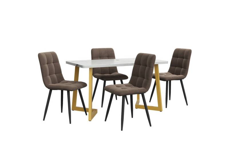 YNOFIT Essgruppe 117cm Esstisch mit 4 Stühlen Set, Golden Tischbeine, Rechteckiger Esstisch von YNOFIT