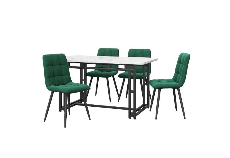 IDEASY Essgruppe 120x70cm Golden Esstisch mit 4 Stühlen Set, Schwarz Eisen Beintisch, Samt Esszimmerstühle von IDEASY