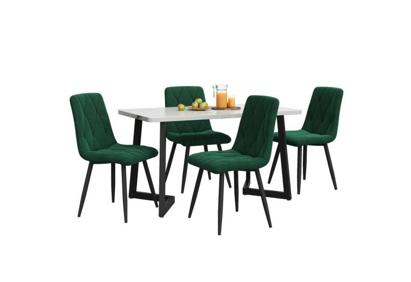 YNOFIT Essgruppe Esszimmergarnitur, 117x68 cm Esszimmertisch mit 4 Esszimmerstühlen, Schwarz Twill Samt Küchenstuhl, Schwarze Tischbeine von YNOFIT