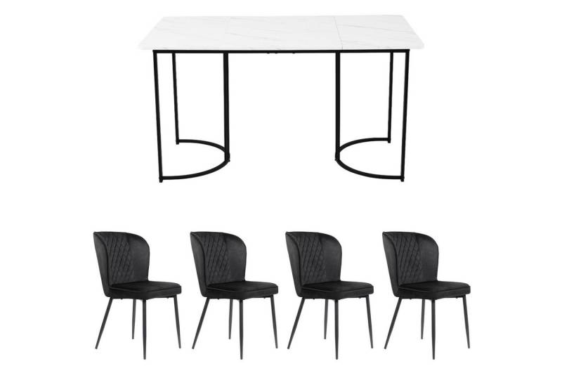 IDEASY Essgruppe Küchentisch Set (5-tlg), 140×80×75cm Esstisch mit 4 Stühlen, Samt Esszimmerstühle mit Rückenlehne, MDF Tischplatte von IDEASY