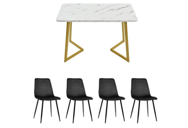 YNOFIT Essgruppe Moderner Küche Esstisch Set(5tlg), Esstisch und 4 Stuhl, MDF Esstisch mit Marmormuster gepaart mit eleganten Stühlen von YNOFIT