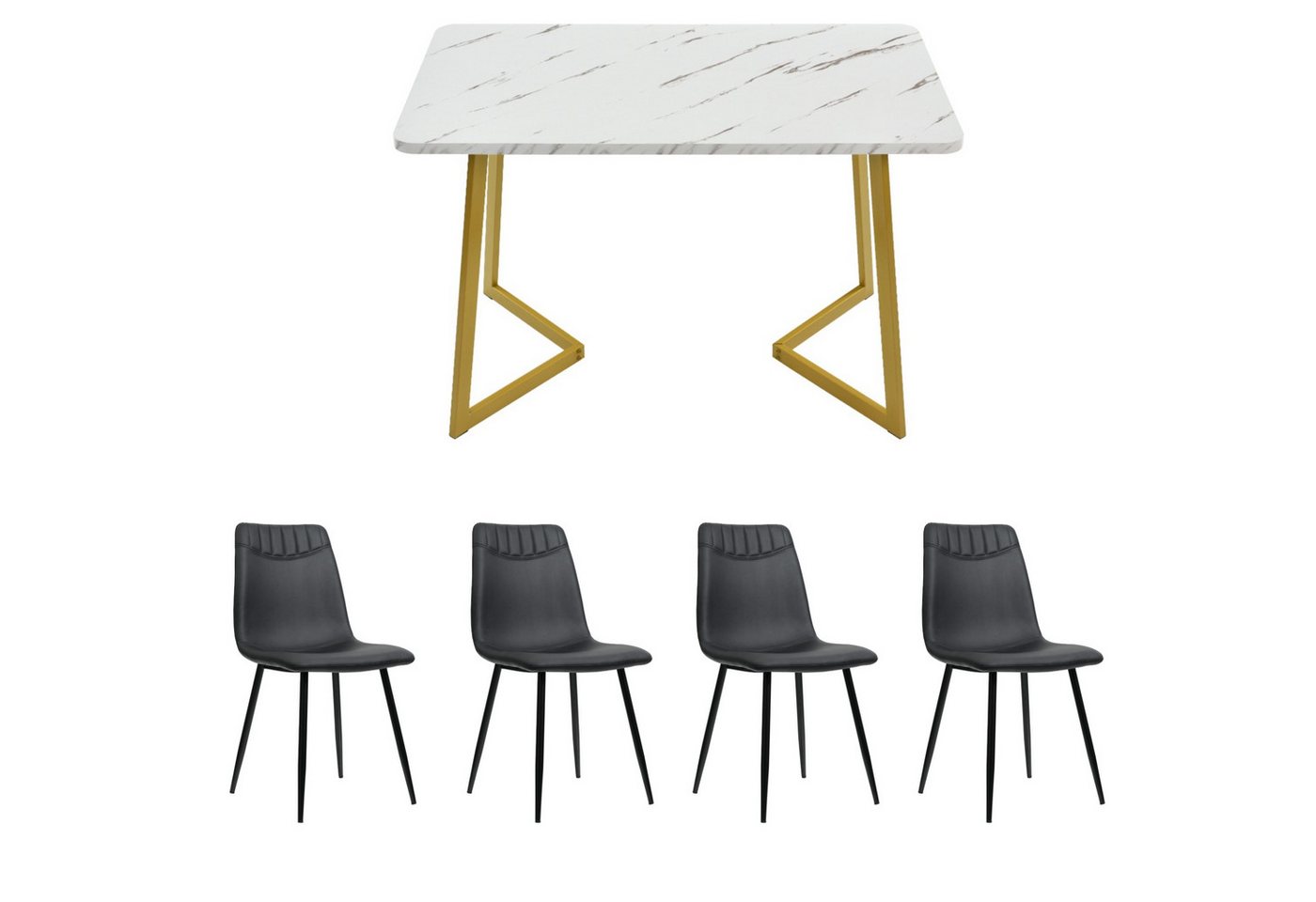 YNOFIT Essgruppe Moderner Küche Esstisch Set(5tlg), Esstisch und 4 Stuhl, MDF Esstisch mit Marmormuster gepaart mit eleganten Stühlen von YNOFIT