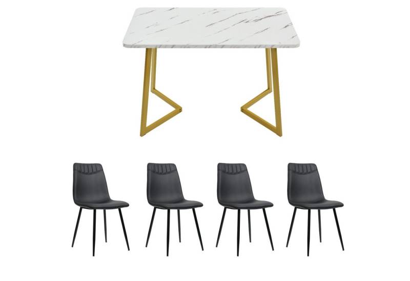 YNOFIT Essgruppe Moderner Küche Esstisch Set(5tlg), Esstisch und 4 Stuhl, MDF Esstisch mit Marmormuster gepaart mit eleganten Stühlen von YNOFIT