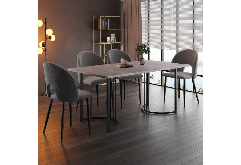 IDEASY Essgruppe Moderner Küchentisch Set(5tlg), 140×80cm Esstisch mit 4 Stühlen, Verstellbare Stuhlbeine, MDF Tischplatte in Grau von IDEASY