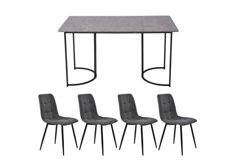 IDEASY Essgruppe Moderner Küchentisch Set (5-tlg),Esstisch mit 4 Stühlen, Dunkelgrau Leinen Esszimmerstühle, MDF Tischplatte in Grau von IDEASY