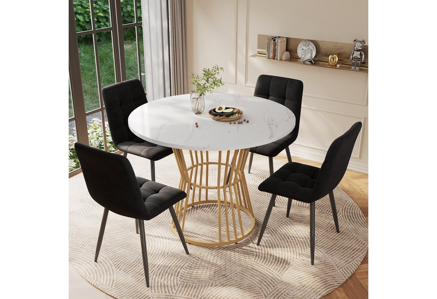 IDEASY Esstisch 1PCS Moderner Küchentisch mit Metallbein 100x75cm (Runder Tisch geeignet für Restaurant, Wohnzimmer, Küche), Frühstückstisch mit stabilem Metallgestell und Marmortischplatte von IDEASY