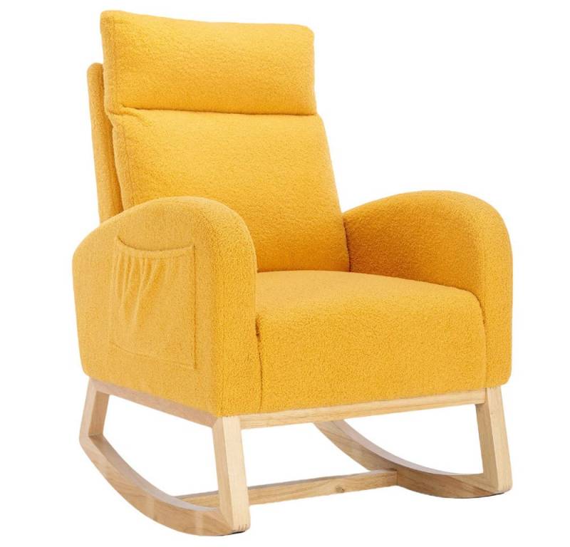 IDEASY Schaukelstuhl Teddy Fabric Schaukelstuhl, Kinderzimmerstuhl, Ohrensessel, Beine aus Massivholz, seitliche Ablagetaschen, dickes Sitzkissen von IDEASY