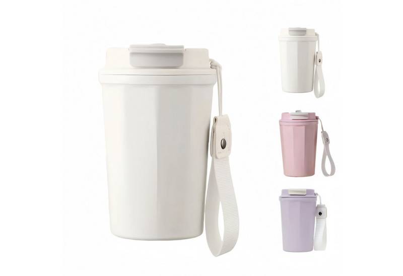 HEYHIPPO Thermobecher 390ml Trage-Strohhalm Doppelschicht-Büro-Kaffeebecher 1St, Isolierter Reisebecher aus Edelstahl mit Deckel, auslaufsicher von HEYHIPPO