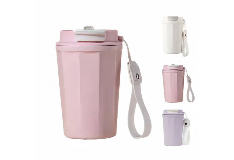 HEYHIPPO Thermobecher 390ml Trage-Strohhalm Doppelschicht-Büro-Kaffeebecher 1St, Isolierter Reisebecher aus Edelstahl mit Deckel, auslaufsicher von HEYHIPPO