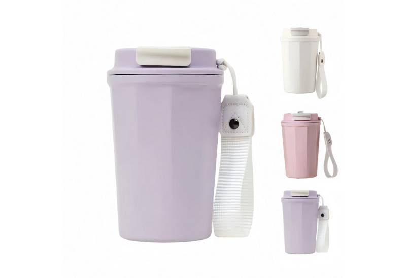 HEYHIPPO Thermobecher 390ml Trage-Strohhalm Doppelschicht-Büro-Kaffeebecher 1St, Isolierter Reisebecher aus Edelstahl mit Deckel, auslaufsicher von HEYHIPPO