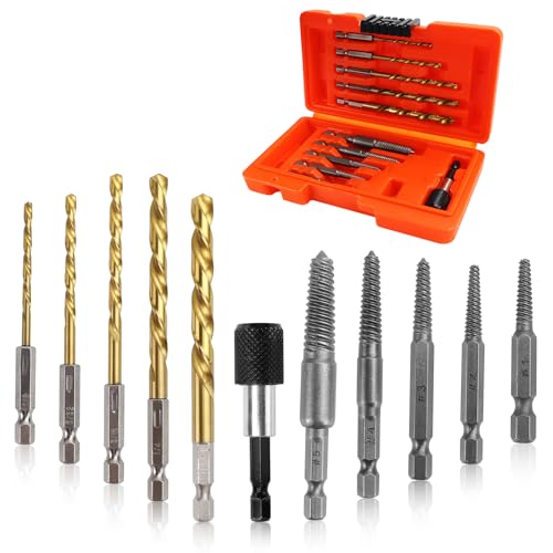 Bohrer Schraubenausdreher Linksausdreher Set 11 Stück Schrauben Ausdreher Satz Schraubenlöser Werkzeug HSS Gewindeausdreher Ausdrehwerkzeug Schraubenentferner zum Linksdreher Holzbohrer Stahlbohrer von YNOYMO