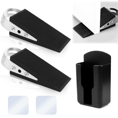 Türkeil Gummi Türstopper Keil für den Boden Door Stopper Rutschfeste Türstopper in Keilform Türblocker Gummikeil mit Edelstahlgriff zum Fixieren von Türen Schwarz 2 Stück von YNOYMO